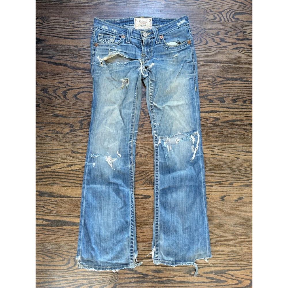 Y2K Ladies Big Star "LIV" Bootcut Jeans Size 27 R  Distressed Destroyed Denim